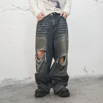UNDERWATER Muddy Ripped Baggy Jeans