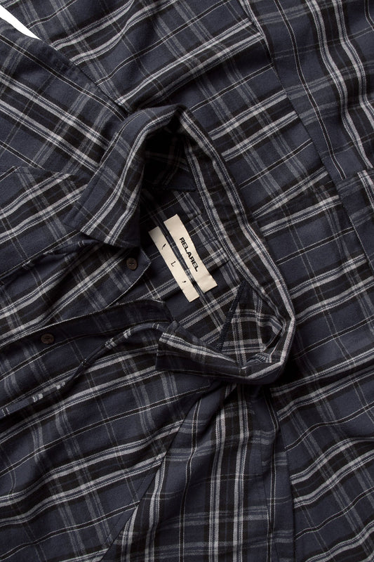 RELABEL Detachable Hood Multi-Zip Plaid Oversized Shirt