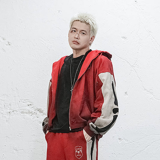 UNDERWATER Skeleton Distressed Contrast Panel Hooded Jacket
