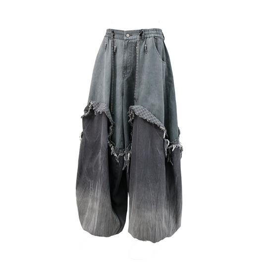 RELABEL Gradient Wash Denim Panel Balloon Pants Gray