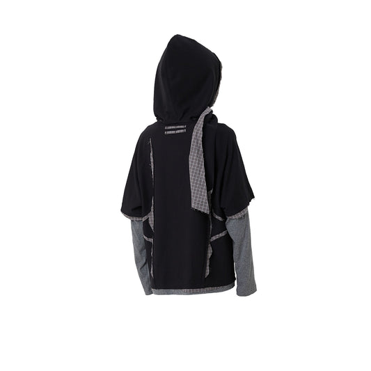 RELABEL Detachable Snood Hood Spliced Long-Sleeve Tee