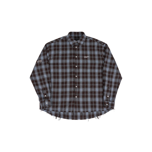 UNDERWATER Plaid Raw Edge Shirt Blue