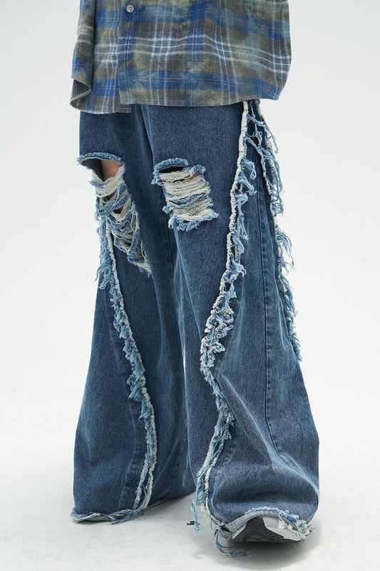 RELABEL Split Heavy-Distressed Washed Denim Pants