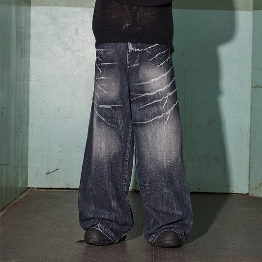 DND4DES Lighting Crease Washed Wide-Leg Jeans