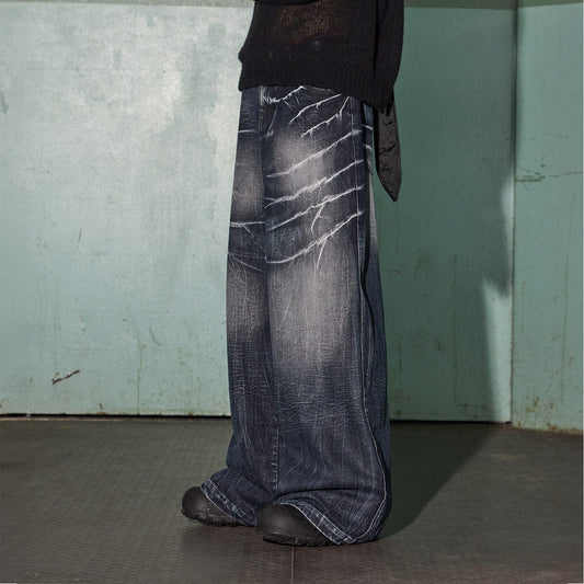 DND4DES Lighting Crease Washed Wide-Leg Jeans