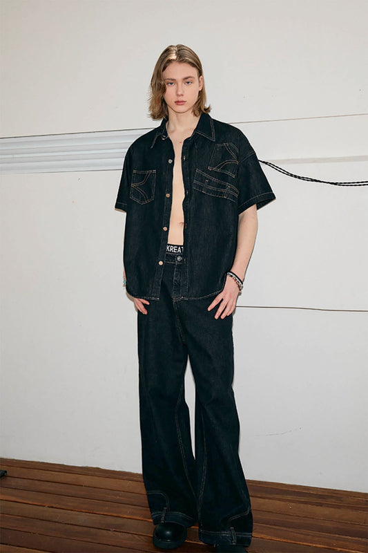 KREATE Inverted Denim Deconstructed Half Shirt
