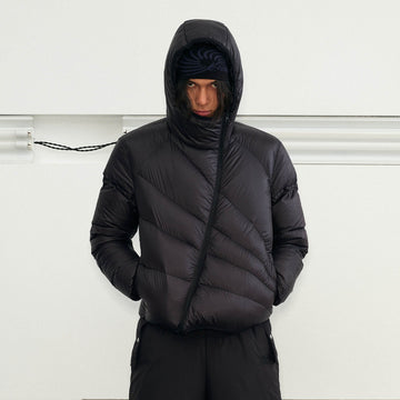 KREATE Asymmetrical Quilted Hooded Down Jacket