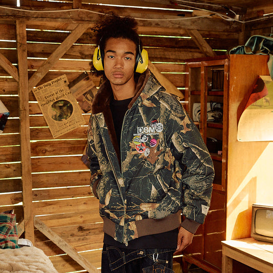 DONSMOKE Faux Fur Lined Camo Hooded Jacket