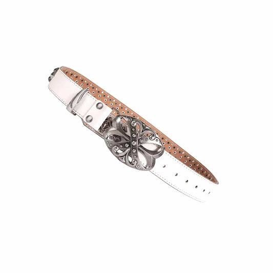 DND4DES Studded Rhinestone Carved Buckle Leather Belt