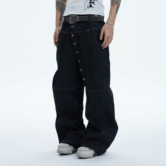DND4DES Asymmetric Button-Fly Spliced Baggy Jeans