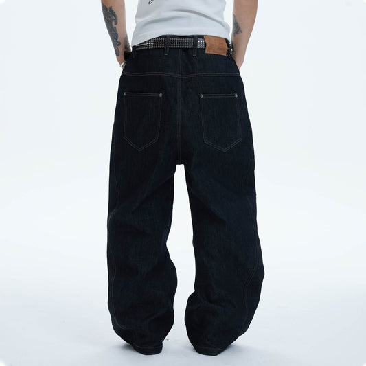 DND4DES Asymmetric Button-Fly Spliced Baggy Jeans