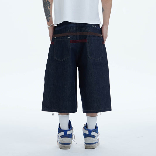 DND4DES Star-Rivet Harness-Layered Denim Shorts