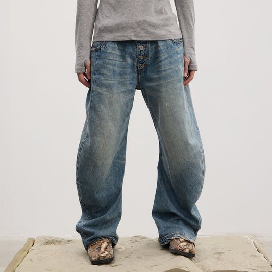 DND4DES Washed Button-Up Balloon-Leg Jeans