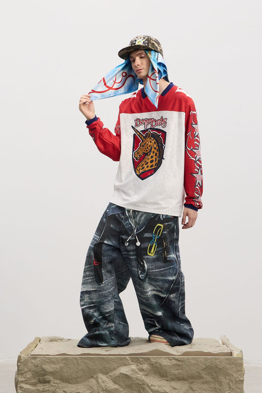 DND4DES Trompe-l'œil Double-Waist Baggy Jeans