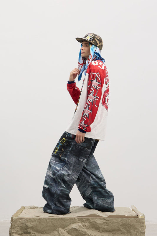 DND4DES Trompe-l'œil Double-Waist Baggy Jeans