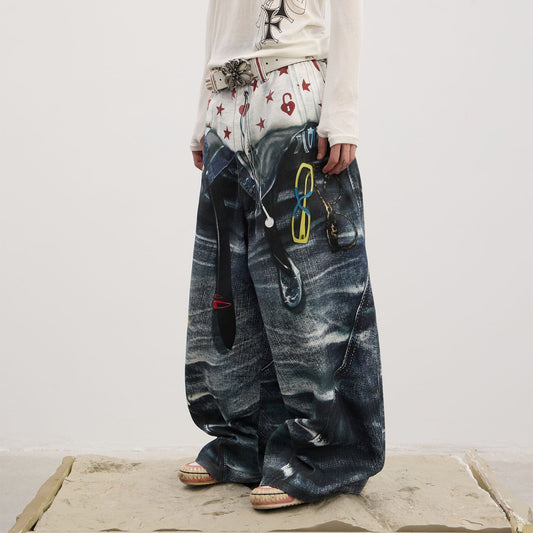 DND4DES Trompe-l'œil Double-Waist Baggy Jeans