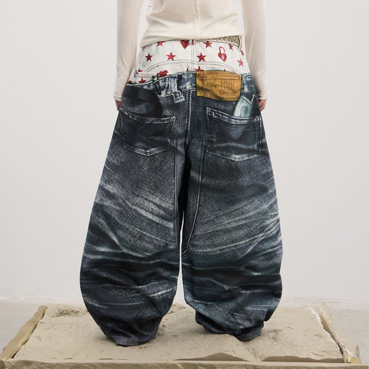 DND4DES Trompe-l'œil Double-Waist Baggy Jeans