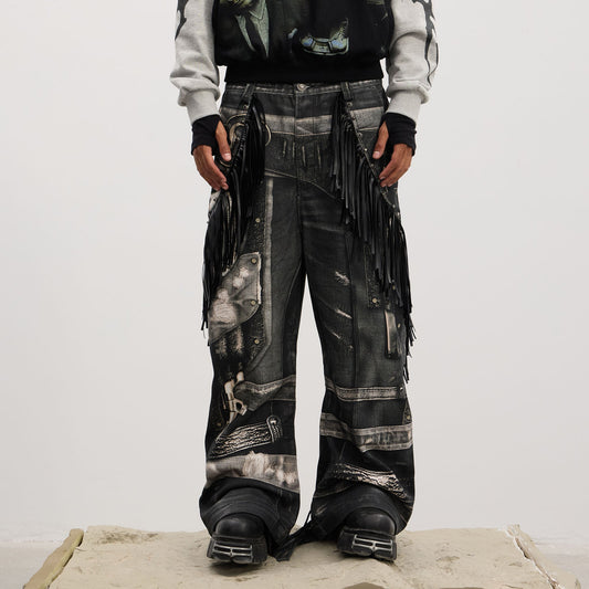DND4DES Fringe Full-Print Baggy Jeans