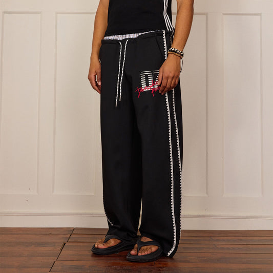 DONSMOKE Plaid Double-Waist Contrast Webbing Sweatpants