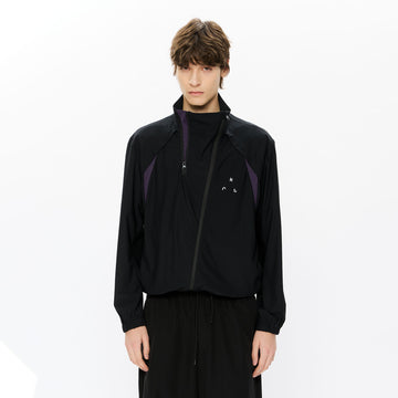 KREATE Asymmetrical Double-Zip High-Neck Hooded Jacket