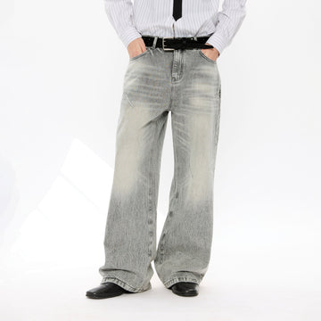 KREATE Whisker Washed Straight-Leg Jeans