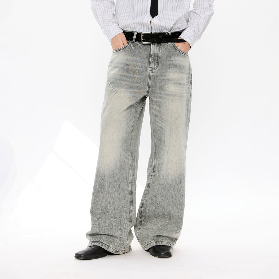 KREATE Whisker Washed Straight-Leg Jeans