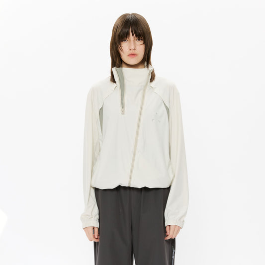 KREATE Asymmetrical Double-Zip High-Neck Hooded Jacket