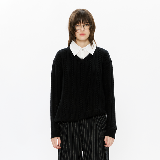 KREATE Cable-Knit Layered Shirt Sweater