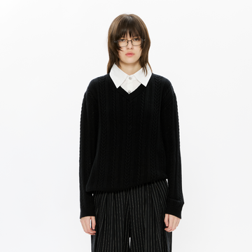 KREATE Cable-Knit Layered Shirt Sweater