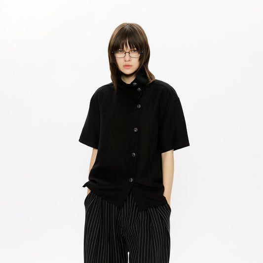 KREATE Asymmetrical Placket Short Sleeve Shirt