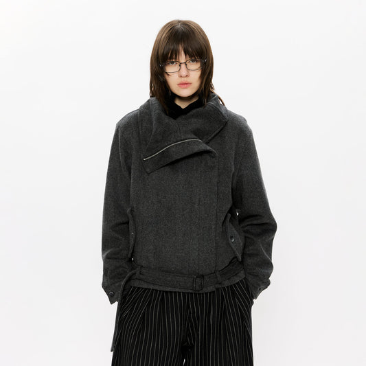 KREATE Asymmetrical Funnel-Neck Wool-Blend Jacket