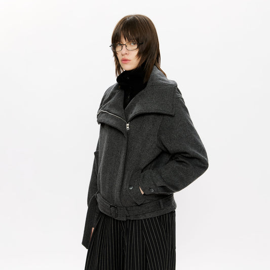 KREATE Asymmetrical Funnel-Neck Wool-Blend Jacket