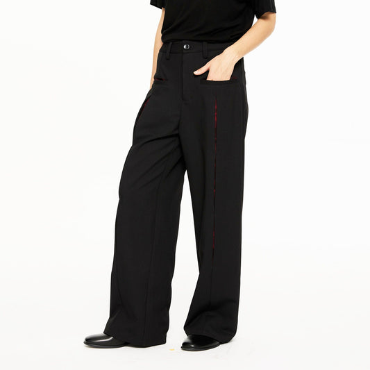 KREATE Floral Insert Slit Straight-Leg Trousers