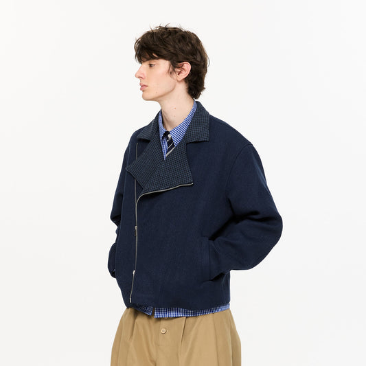 KREATE Houndstooth Wool-Blend Moto Jacket