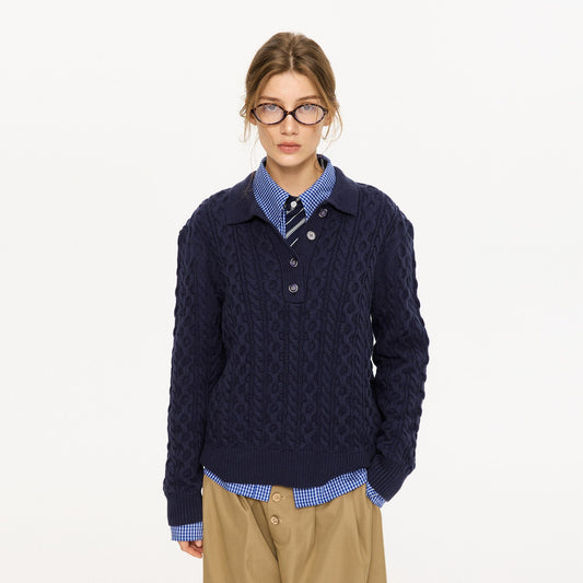 KREATE Cable Knit Polo Sweater