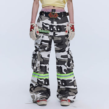 SAVAGEGROWTHWORLD Camo Reflective Multi-Pocket Cargo Pants