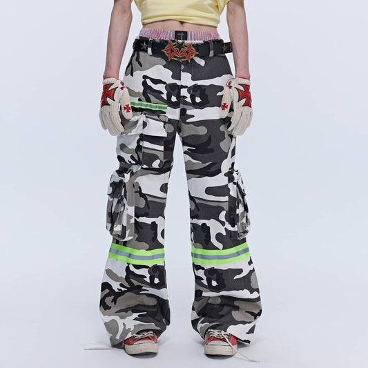 SAVAGEGROWTHWORLD Camo Reflective Multi-Pocket Cargo Pants