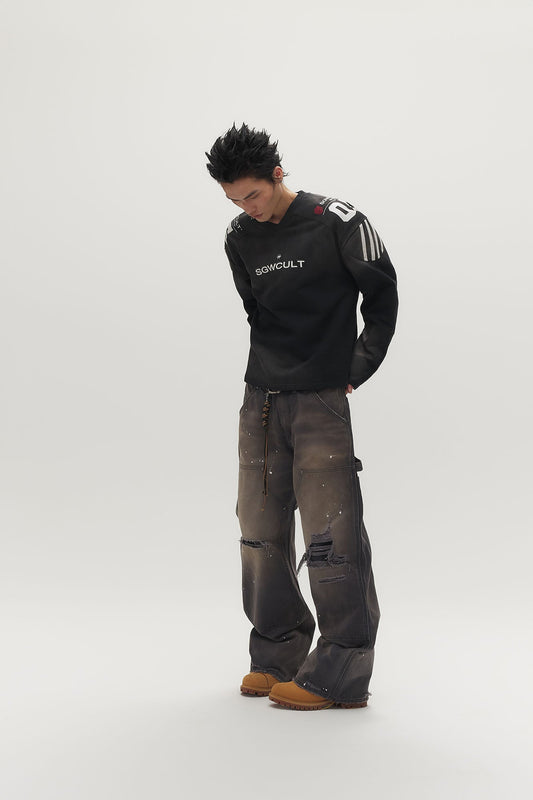 SAVAGEGROWTHWORLD Athletic Distressed Patch Sweatshirt