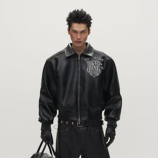 SAVAGEGROWTHWORLD No.05 Patch Faux Leather Studded Moto Jacket