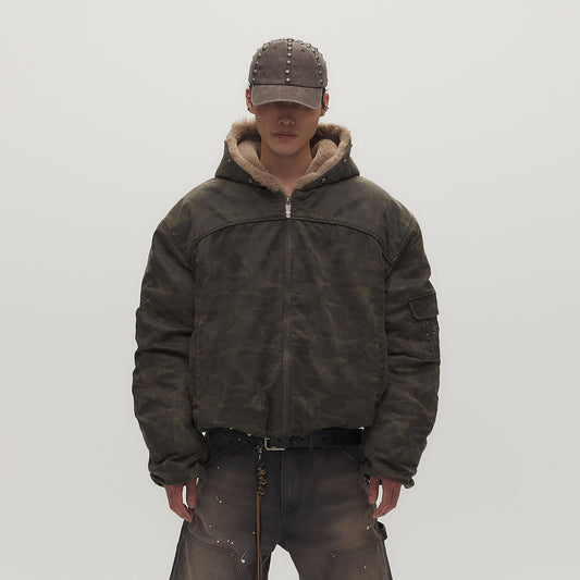 SAVAGEGROWTHWORLD Camo Faux Fur Lining Bomber Jacket