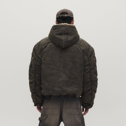 SAVAGEGROWTHWORLD Camo Faux Fur Lining Bomber Jacket