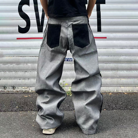 YIZILINGF Reversed-Wear Straight-Leg Jeans