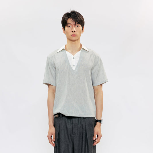 KREATE Layered V-Neck Collared T-Shirt