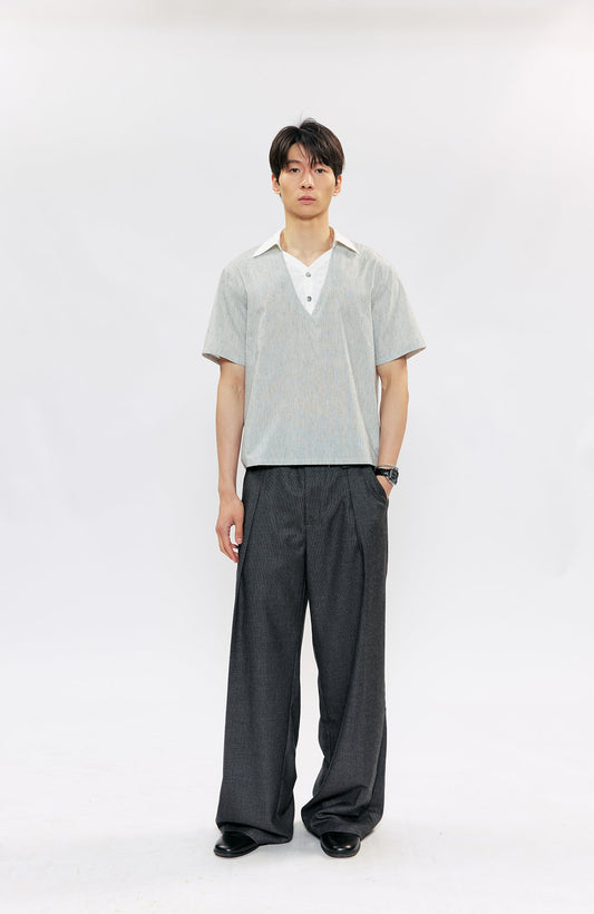 KREATE Layered V-Neck Collared T-Shirt