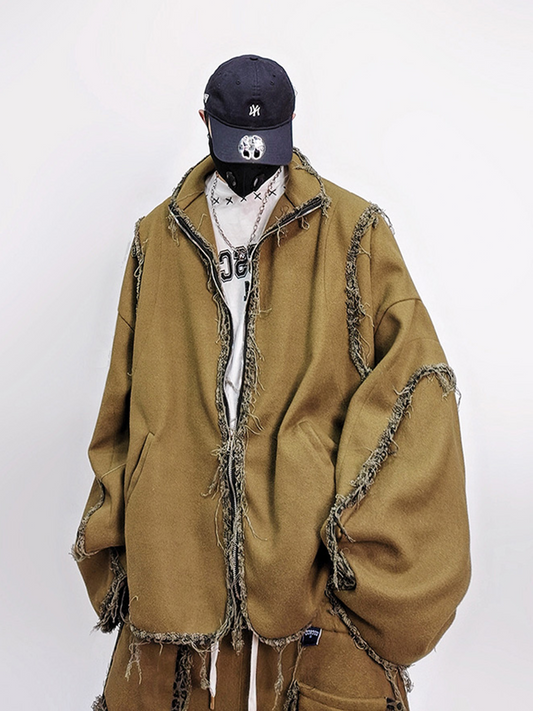 UUCSCC Retro Distressed Raw Seam Varsity Jacket
