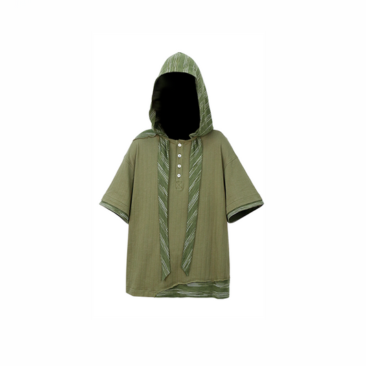 RELABEL Detachable Hood Distressed Henley Tee
