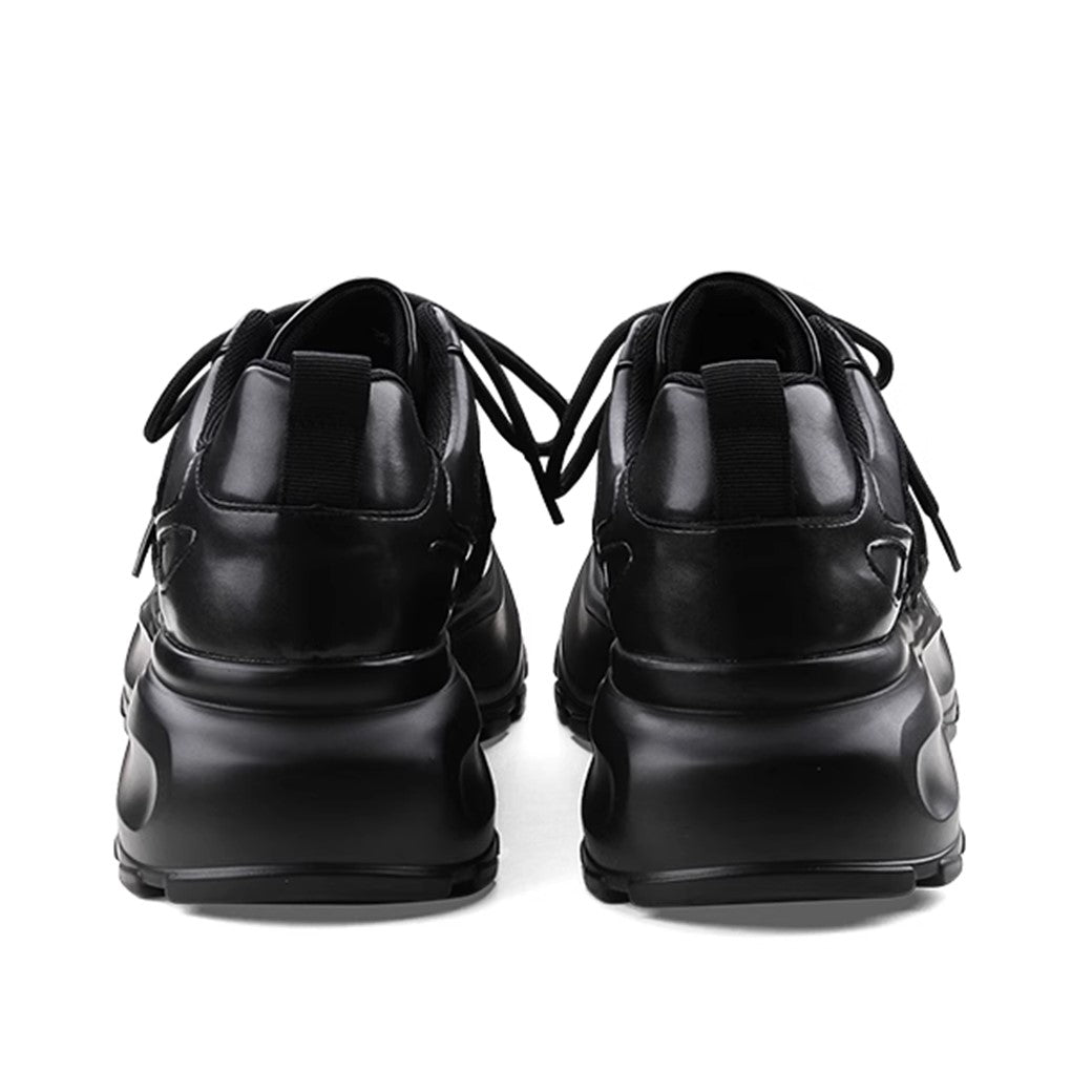 Simple black color thick sole silhouette leather sneakers