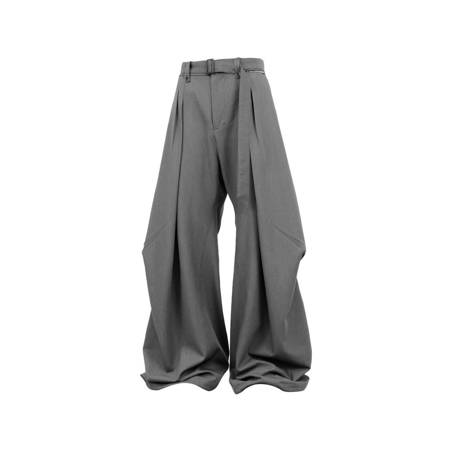 RELABEL Wool-Blend Pleated Draped Wide-Leg Pants Gray