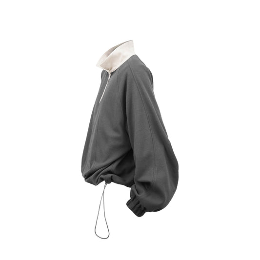 RELABEL Raglan Drawstring-Hem Polo Sweatshirt