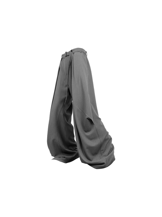 RELABEL Wool-Blend Pleated Draped Wide-Leg Pants Gray